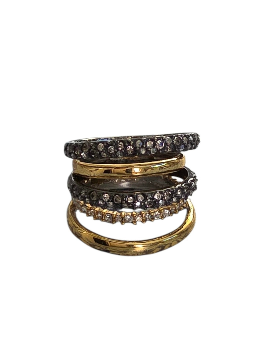 Alexis Bittar Black Crystal and Gold Stacked Ring